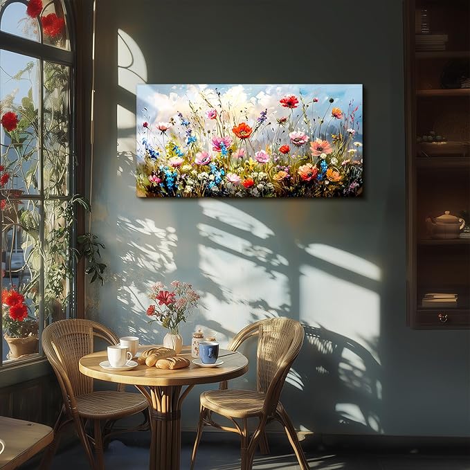 SERIMINO Large Wall Art for Living Room Canvas Prints, Nature Floral Botanical Farmhouse Wall Decor, Colorful Flower Market Modern Oil Paintings Home Bathroom Decor Aesthetic 24"X48"