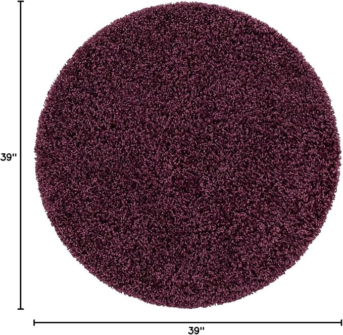 Unique Loom Solid Shag Collection Area Rug (3' 3" Round, Eggplant Purple)