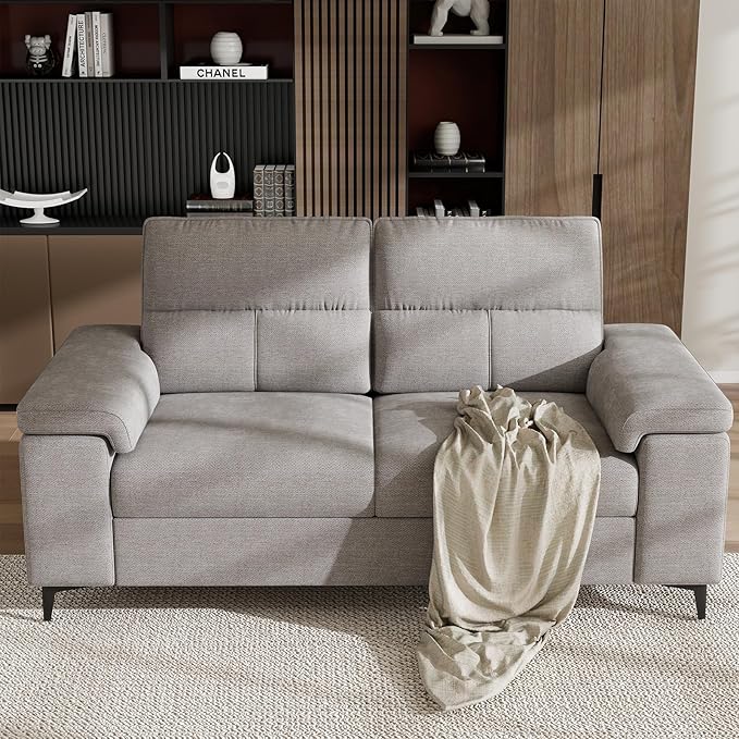 71.25" Modern Couches for Living Room, Deep Seat Sofa with 8” Cushion, Comfy 2-Seater Chenille Loveseat with Convertible Armrest, Removable Sofa Cover, High Leg(Light Gray)