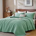 DOWN HOME Twin Quilt Set with Sham Lightweight Quilted Bedspread Coverlet Thin Comforter Bed Cover Vintage Washed Quilted Blanket for All Season, Brushed Microfiber Diamond Stitching, Green, 66"x92"
