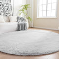 Amazon Basics Fluffy Washable Round Area Rug, Circle Shaggy Carpet for Living Room, Bedroom, Nursery, 4'R, Gray