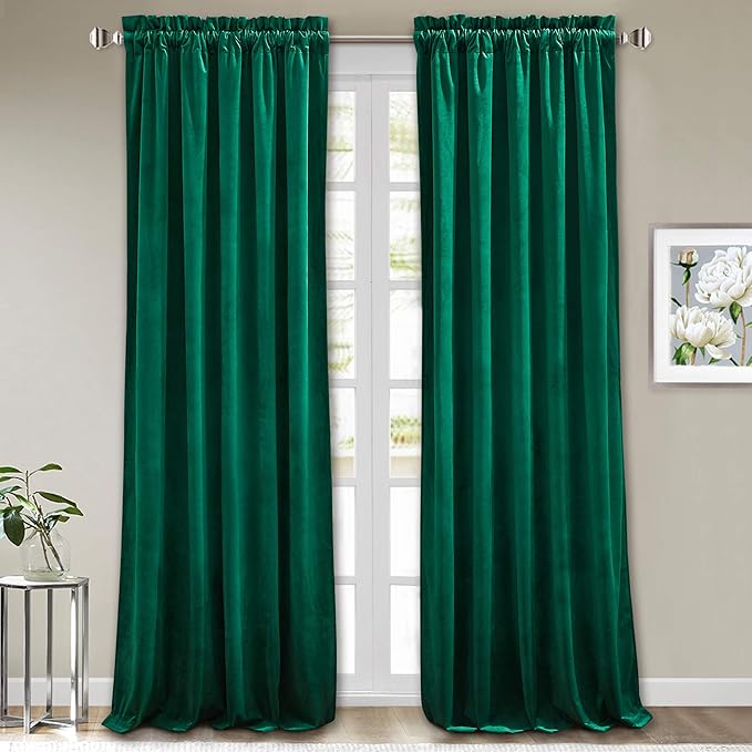 StangH Emerald Green Velvet Curtains 84 inches - Christmas Holiday Decor Plush Blackout Thermal Insulated Window Curtains Drapes for Living Room, W52 x L84, 2 Panels