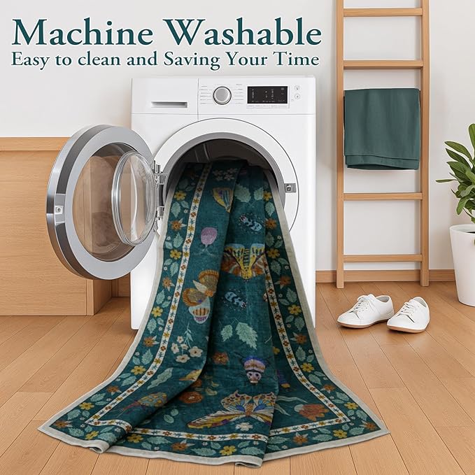 Lahome Insect 9x12 Area Rugs for Living Room Bedroom, Soft Washable Rugs 9x12 Stain Resistant, Ultra-Thin Non-Slip Non-Shedding Accent Carpet for Dining Room Office, Dark Green