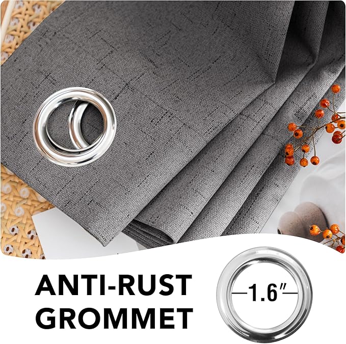 H.VERSAILTEX Linen Blackout Curtains Durable Thick Textured Linen Look 100% Blackout Patio Door Curtain Anti Rust Grommet Extra Wide Sliding Door Curtain Panel, W100 x L96 inch - Grey