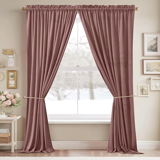StangH Soft Wild Rose Velvet Curtains 102 inches Long Light Blocking for Girls Bedroom, Elegant Warming Drapes Thermal Insulated Noise Reducing for Nursery/Living Room, W52 x L102, 2 Panels