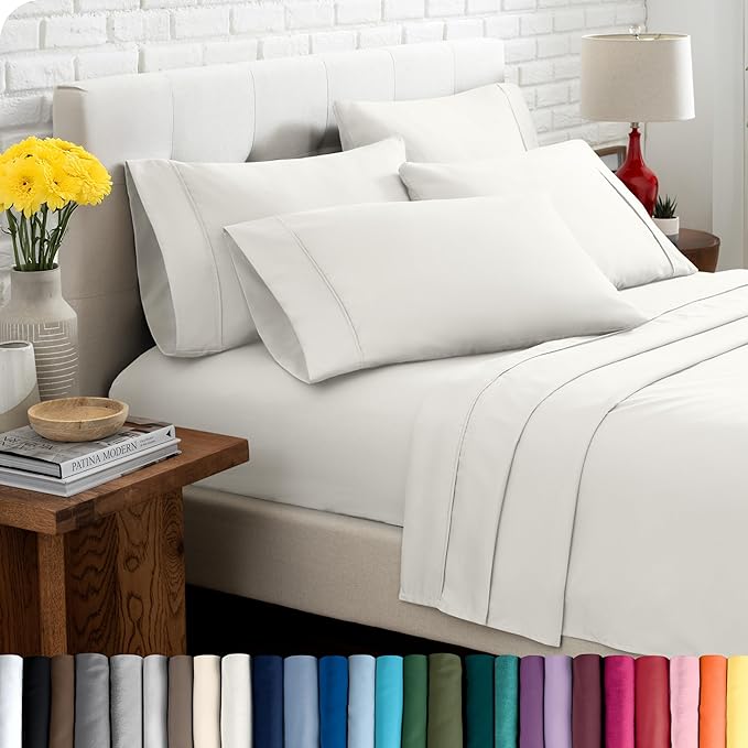 Bare Home Hotel Luxury Queen Sheet Set, Extra Soft - 6 Piece Set - Deep Pockets - Easy Fit - Cooling & Breathable - Wrinkle, Fade, Stain Resistant - Includes 4 Pillowcases (Queen, Cream)