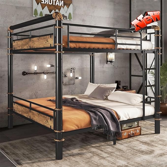 SIGONE Stronger & Safer Heavy Duty Queen Over Queen Size Bunk Bed for Adults Teens, Thickened More Stable Metal Bunkbed Frame (Greater Weight Capacity) (Queen Over Queen)