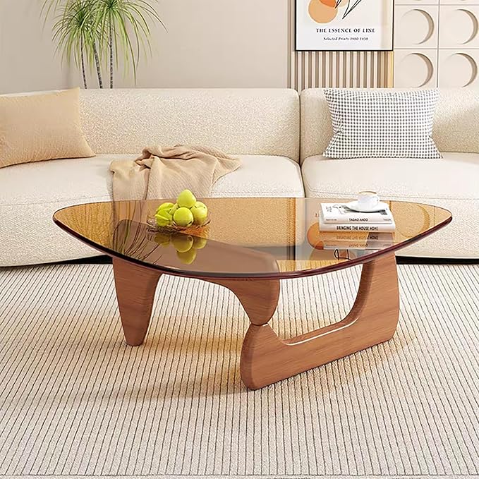Modern Glass Coffee Table, Mid Century Small Coffee Table, Coffee Table for Living Room,Suitable for Bedroom Living Room Reception Office Tables (Walnut/Brown, Small)