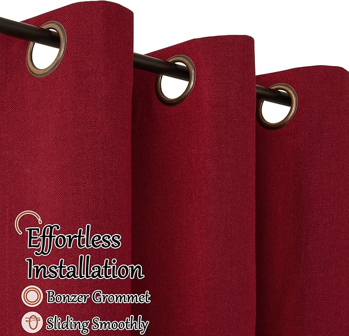 Red Linen Blackout Christmas Curtains for Living Room - Thermal Insulated Heavy Curtains 84 Inch Long, Thick Light Blocking Soundproof Curtains for Winter Bedroom Each 52x84 Inch 2 Panels