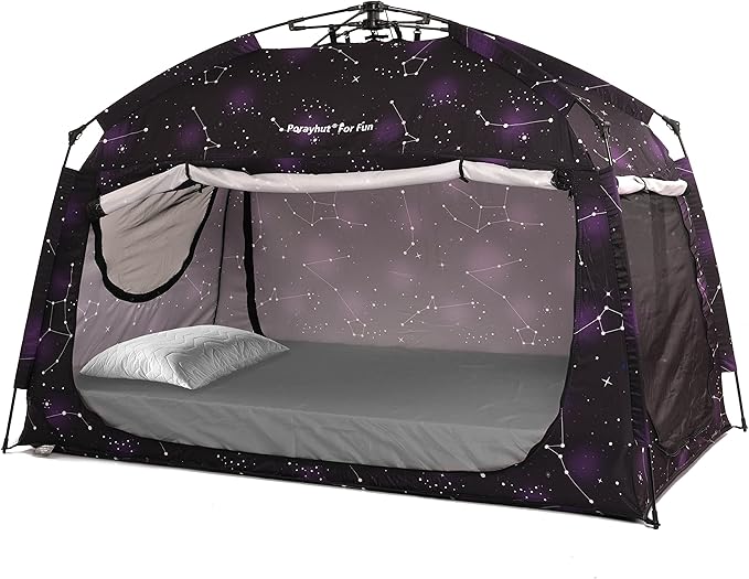 Indoor Instant Privacy Bed Tent for Sleeping,Quick Set-up Bed Canopies,Portable Bed Drapes with Large Space and 3 Doors (Starry, Twin)