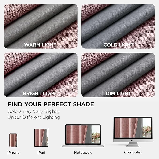 Joydeco Blackout Curtains 120 Inches Long 2 Panels Burg, Room Darkening Curtains for Bedroom, 100% Black Out Textured Thermal Drapes Privacy Protection 2 Panels Set(W52 x L120 Inch, Pink)