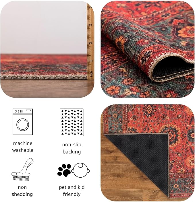 Keen Home Design 8x10 Rug - Machine Washable Area Rug with Non-Slip Backing, Ideal for Living Room, Dining Room, Bedroom - Vintage, Easy Clean, Durable, Low Pile Rug - (8' x 10')