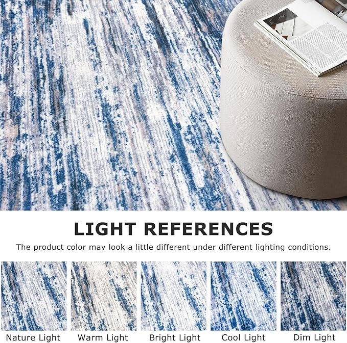 2.6x8 Modern Abstract Runner Rug for Hallways, Navy Blue Gray Neutral Multi Super Soft Hallway Decor Kitchen Rugs with Non-Slip, Non-Shedding Washable Rug for Entryway Bedroom Indoor