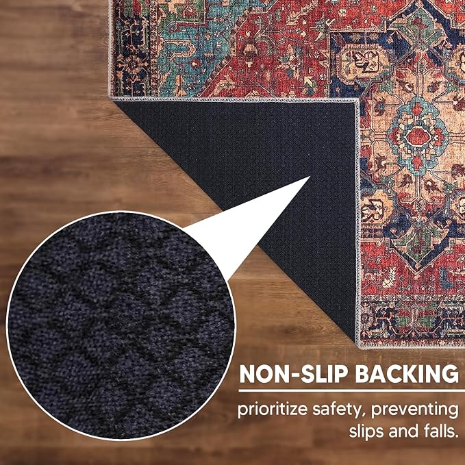 Keen Home Design 9x12 Rug - Machine Washable Area Rug with Non-Slip Backing, Ideal for Living Room, Dining Room, Bedroom - Vintage, Easy Clean, Durable, Low Pile Rug - (9' x 12')