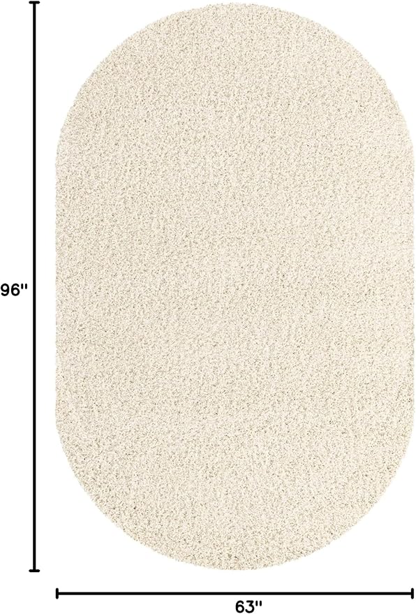 Unique Loom Solid Shag Collection Area Rug (5' 3" x 8' Oval, Snow White)