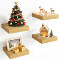Axeman Square Floating Shelves for Wall, 8" W x 8" D x 1.4" H Rustic Wooden Wall Shelves, 4 Pack Wall Mounted Floating Shelf with Invisible Brackets for Living Room, Bathroom, Kitchen, Oak Color