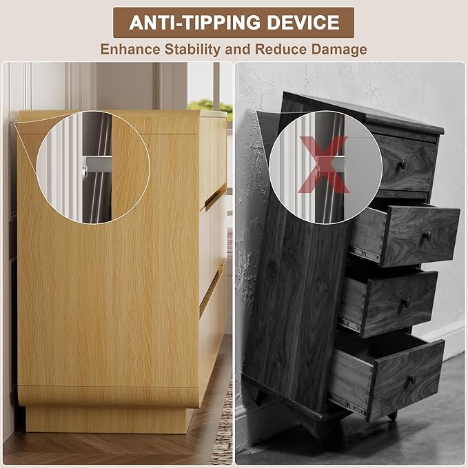 9 Drawer Dresser and 2 Nightstand Sets for Bedroom 3 Pcs Bedroom Set, Modern 57.9" Fluted Dresser with Invisible Handles Nightstand Charging Station, Bedroom Furniture Set for Living Room, Natural