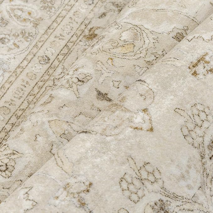 Brown 2x3 Area Rug Washable Vintage Small Carpet for Entryway Kitchen Soft Retro Floral Low Pile Thin Door Mat Non Slip Central Medallion Throw Rug for Bathroom Office Bedroom Dining Room