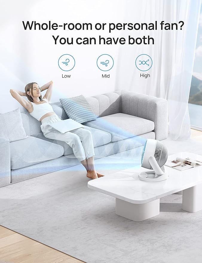 Dreo Fan for Bedroom, 12 Inches, 70ft Powerful Airflow, 28db Quiet Table Air Circulator Fans for Dorm Room, 120° Adjustable Tilt, 3 Speeds, Desktop Fan for Home, Office, Kitchen