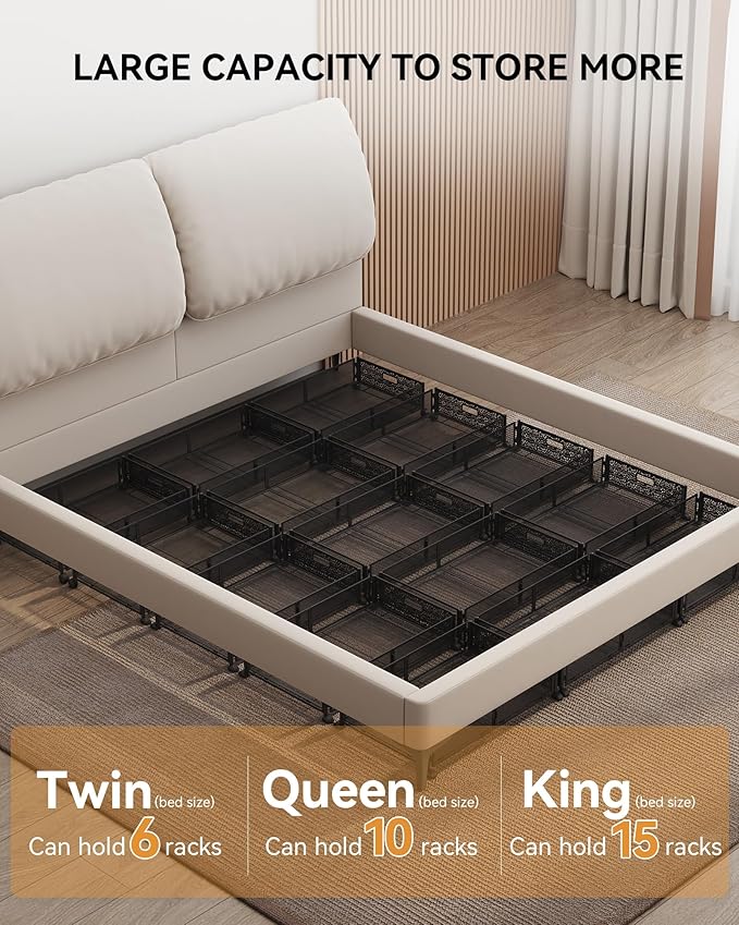 Under Bed Storage with Wheels, Foldable Pattern Carved Metal Under The Bed Storage, Tool-Free Assembly Under The bed Storage Bins, 60L Underbed Storage for Bedroom Clothes Shoes Toys-2 Pack