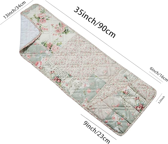 Brilliant Sunshine Rose and Sage Patchwork Sofa Armrest 5 Pockets Organizer, Slip Resistant Armchair Caddy, Washable Remote Controls Holder, Storage for Magazine, Tablet, Phone, iPad,35×13",Rose Sage