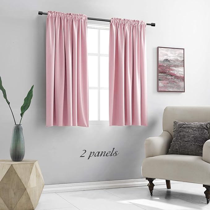 DONREN Pink Curtains for Kids Room - Home Decoration Privacy Protection Blackout Thermal Insulated Window Drape with Rod Pocket (Set of 2 Panels,42 x 45 Inch)