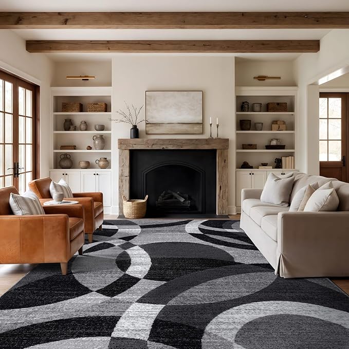 Rugshop Contemporary Abstract Circles Perfect for high Traffic Areas of Your Living Room,Bedroom,Home Office,Kitchen Area Rug 9' x 12' Gray