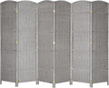 VINGLI 6-Panels Tall Rattan Room Divider, 6 FT Folding Privacy Screen, Indoor Partition Wall Dividers, Freestanding Hinged Space Separator (Grey)