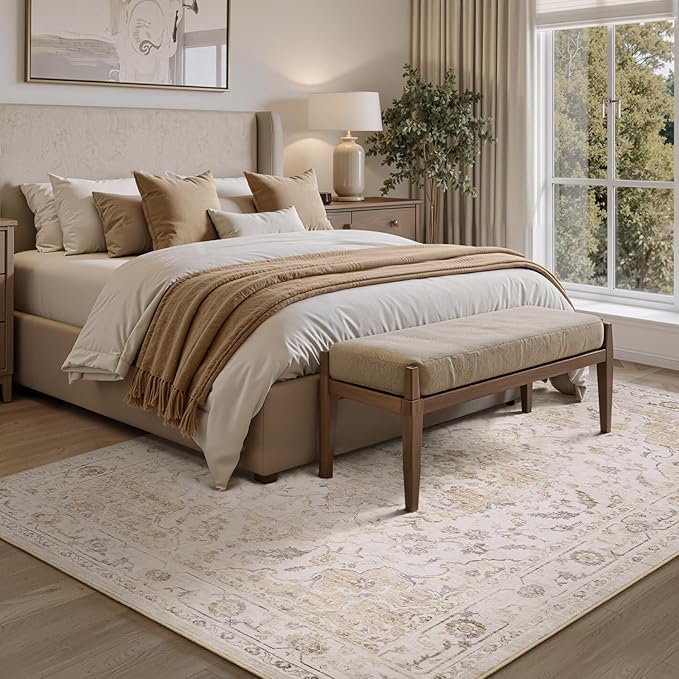 PADOOR 9X12 Area Rug,Rugs for Living Room,Soft Beige Rugs for Bedroom,Machine Washable Rug Non Slip Carpet for Dining Room Living Room Bedside Office