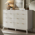 T4TREAM Fluted 9 Drawer Dresser, Modern Chest of Drawers with Faux Marble Top, Curved Profile Design, Dresser TV Stand, Wood Drawer Organizer for Bedroom, Living Room, Hallway, Solid White