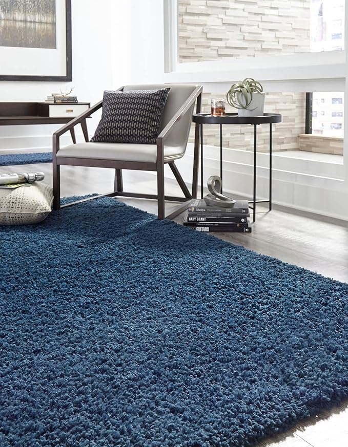 Unique Loom Solid Shag Collection Area Rug (6' 1" x 9' Rectangle, Sapphire Blue/ Navy Blue)