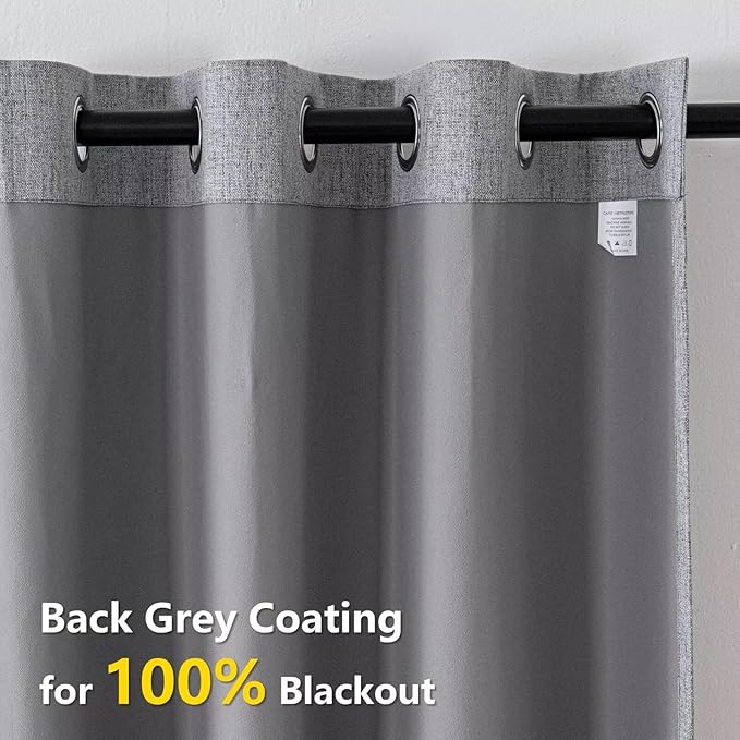 100% Blackout Curtains 72 Inch Length 2 Panels Set, Black Out Curtains for Living Room, Light Grey Thermal Insulated Grommet Drapes Bedroom Luxury Decor Privacy(52W × 72L inch, Light Grey)