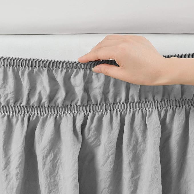 Lush Decor Ruched Ruffle Elastic Easy Wrap Around Bed Skirt Single Twin/Twin XL/Full Light Gray - Twin Bed Skirt - Dust Ruffle - Gray Bedskirts