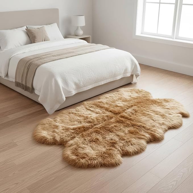 Large Sheepskin Rug for Living Room - 4x6 Light Brown Sheep Skin Rug for Bed Room - Multi Use As a Yoga Mat - All Natural Sheep Fur