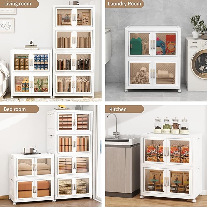 Large Stackable Storage Bins with Lids, 330QT-165QT*2Tier Foldable Cabinet for Closet Organizers, Plastic Storage Containers Box with Wheels