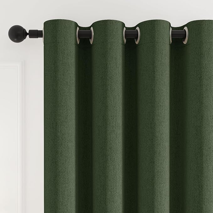 100% Blackout Curtains for Bedroom 90 inch Length 2 Panels Set, Farmhouse Linen-Look Textured Full Light Blocking Room Darkening Thermal Insulated Drapes for Living Room (W52xL90, Olive)