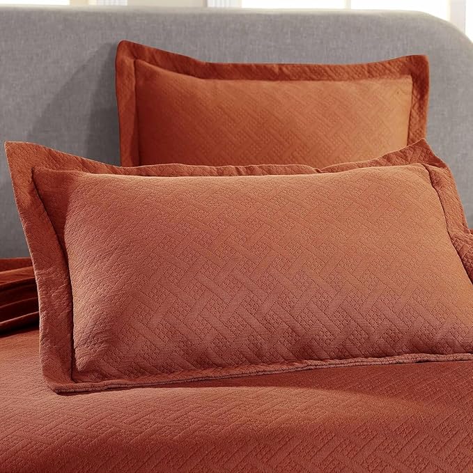 Superior 100% Cotton Basket Weave Bedspread with Shams, All-Season Premium Cotton Matelasse Jacquard Bedding, Quilted-Look Geometric Basket, Queen, Mandarin