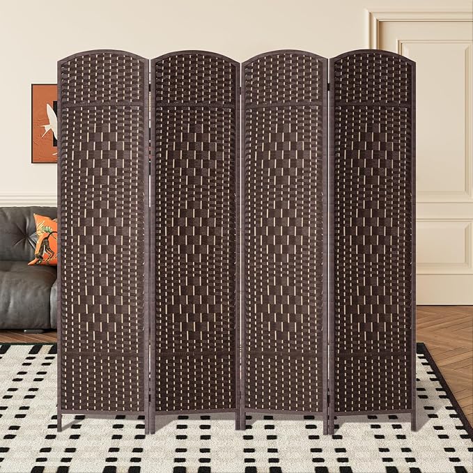 FDW Room Divider Folding Privacy Divider 6 Ft Indoor Wall Divider Portable Partition Wood Screen, Brown (4 Panel)