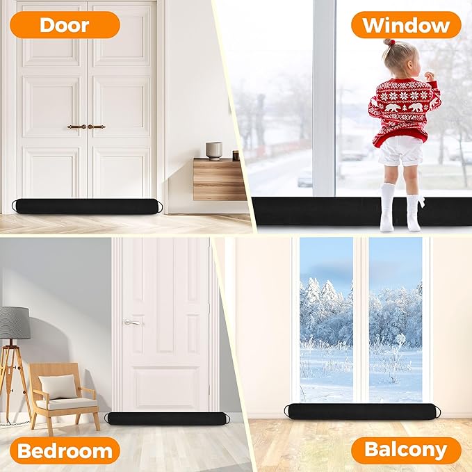 TORRAMI Under Door Draft Stoppers 36 Inch, Heavy Triangle Stop Draft Block Cold Air/Wind/Breeze Noise Blocker Door Sweeps Weather Stripping Bottom Seal Black