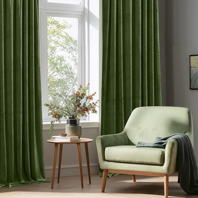 StangH Moss Green Curtains for Living Room Cozy Thermal Insulated Privacy Drapes for Bedroom, Soft Velvet Noise Reducing Curtains Christmas Decor, W52 x L100, 2 Panels