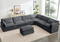 ROWHY 150'' Modular Sectional Corner Cloud Couch, 7 Seater Sofa Big Comfy Corduroy V Shaped Couch with 4 Throw Pillows, Movable Ottoman, Couches for Living Room Office Dark Grey