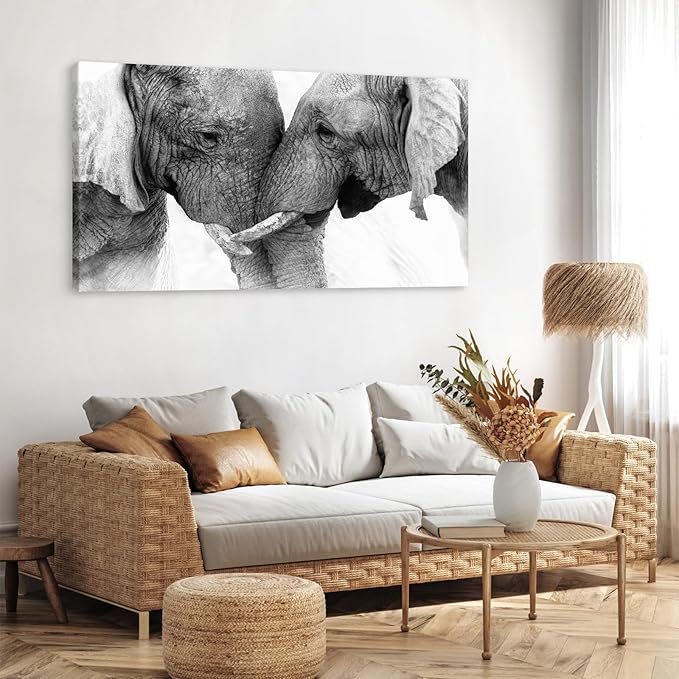 DZL Art D73098 Black and White Elephants Entwine Wall Art Canvas Painting Ready to Hang for Living Room Bedroom Office Wall Decor Home Decoration