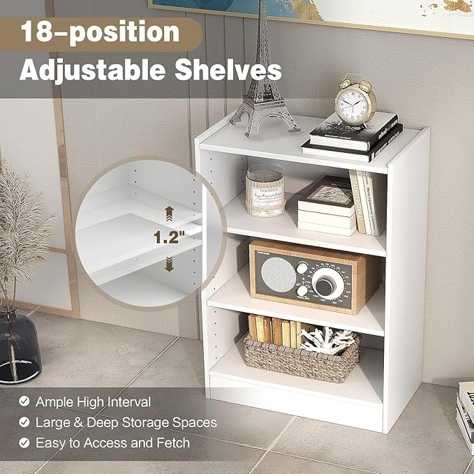 LOKO 3-Tier Open Bookcase Set of 2, Modern 3-Cube Bookshelf with 18-Position Adjustable Shelves & Anti-toppling Devices, Multipurpose Cubical Display Storage Organizer for Living Room Study (2, White)
