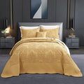 CHIXIN Oversized King Bedspread 128x120 Extra Wide - Lightweight Bedding Cover - Beautiful Stitching - 5 Piece Reversible Bedspread - Luxury Damask Paisley Pattern (King/Cal King, Honey-Gold)