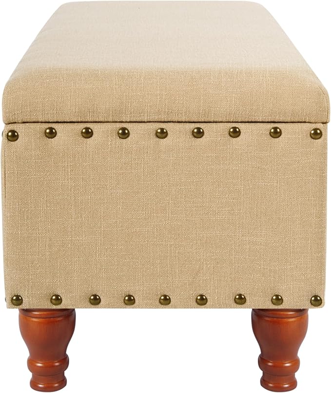 HomePop Large Rectangle Storage Bench with Nail Head Trim - Tan Linen