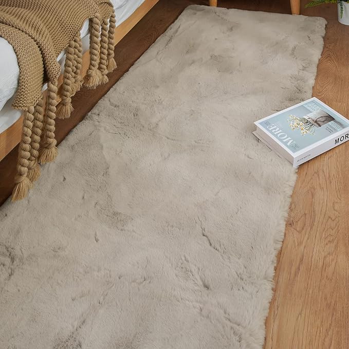 Camel Shaggy Washable Rug 2x10 Runner Rug for Living Room Plush Faux Rabbit Fluffy Fur Rugs for Hallway Nursery Rugs Home Décor