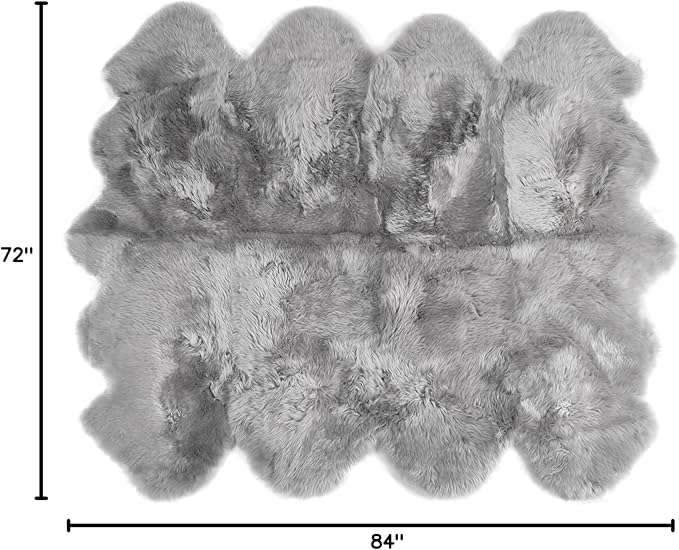 Premium Genuine Sheepskin Rugs for Living Room - Large Size Sheep Skin for Bedroom - 6' x 8' Long Fur Soft & Natural Fluffy Area Rug, Silver Gray, Eight Pelt