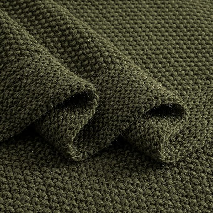 CozeCube Olive Green Throw Blanket for Couch, Soft Cozy Cable Knit Throw for Bed Sofa Living Room, Lightweight Warm Decorative Farmhouse Christmas Blanket, 50"x60", Olive Green