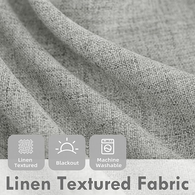DriftAway Double Layer Linen Blackout Tie Up Curtains Thermal Insulated Fully Lined Balloon Roman Shade Bathroom Window Adjustable Rod Pocket for Small Window 39 Inch by 55 Inch Gray