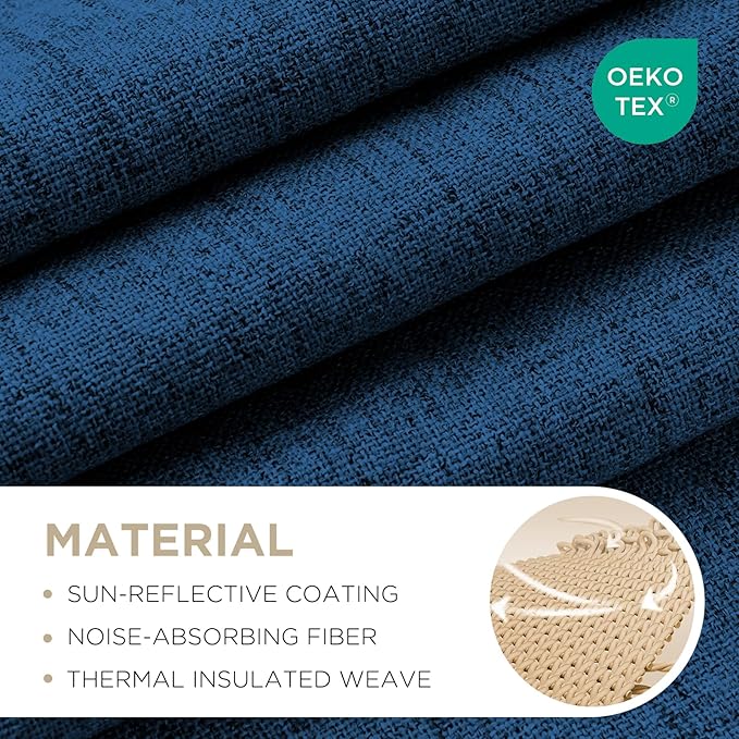 Joydeco Linen Blackout Curtains for Bedroom - 100% Light Blocking 1 Panels, Navy Blue Drapes 100" W x 120" L, Thermal Insulated Room Darkening Curtains for Living Room, Rod Pocket & Back Tabs